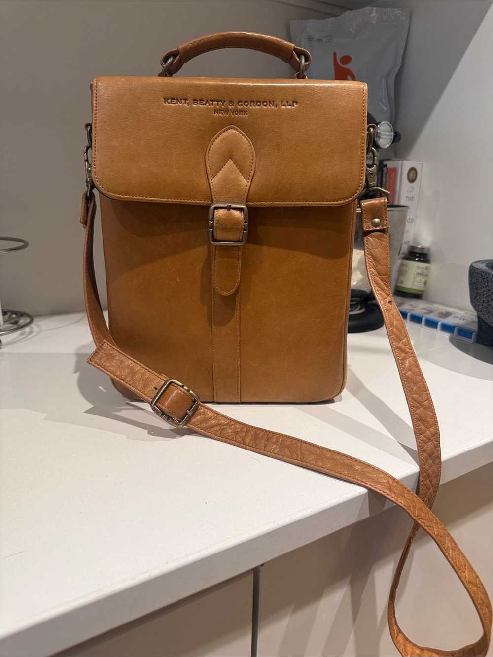 Kent, Beatty & Gordon Tan Leather Wine Bag - Men / wine bag (2 bottles)